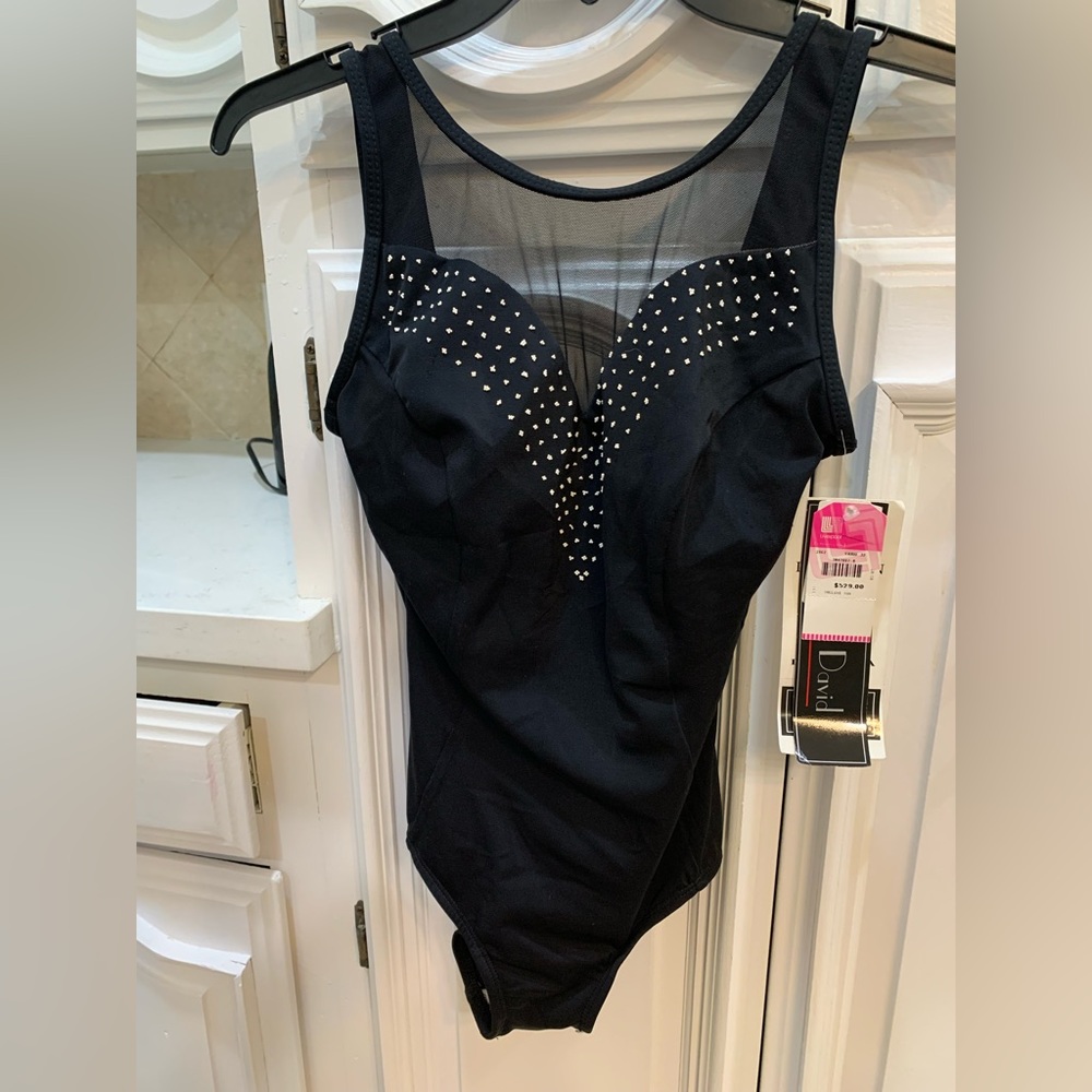 NWT 1 Piece Black Michael David Swim Suit Sz 32 Small